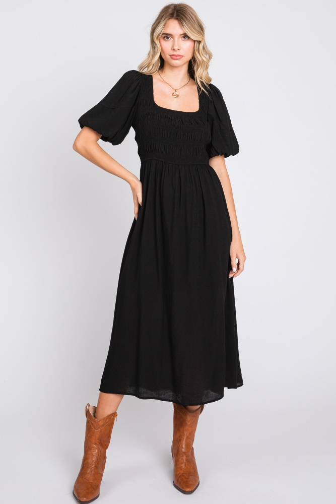 black square neck midi dress