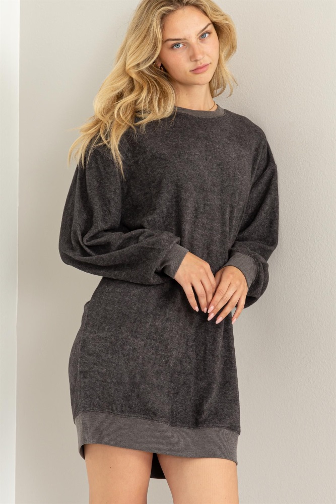 charcoal fleece oversized sweatshirt mini dress