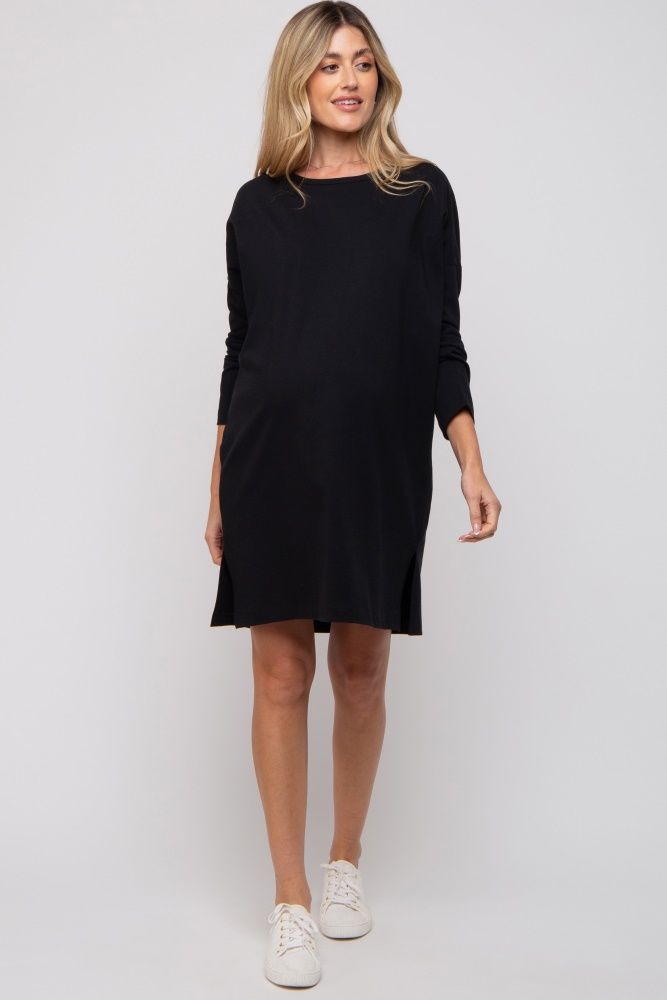 black long sleeve maternity shirt dress