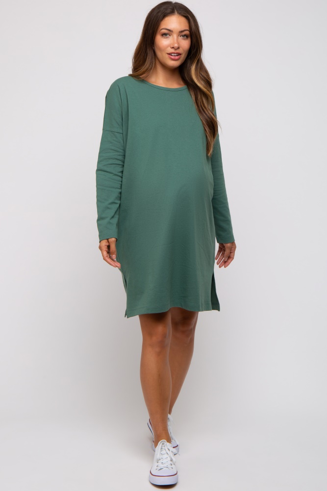 green long sleeve maternity shirt dress