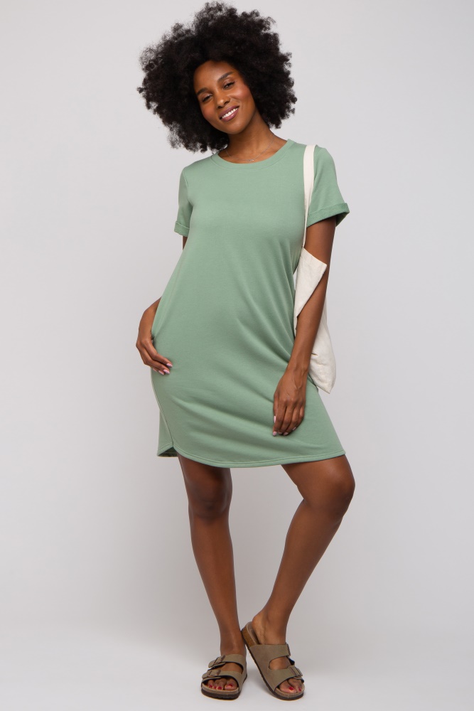 sage french terry cuffed short sleeve dress