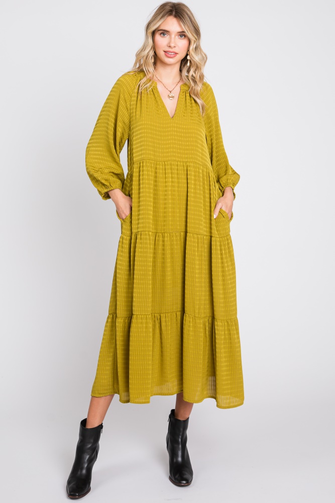 lime textured tiered midi dress