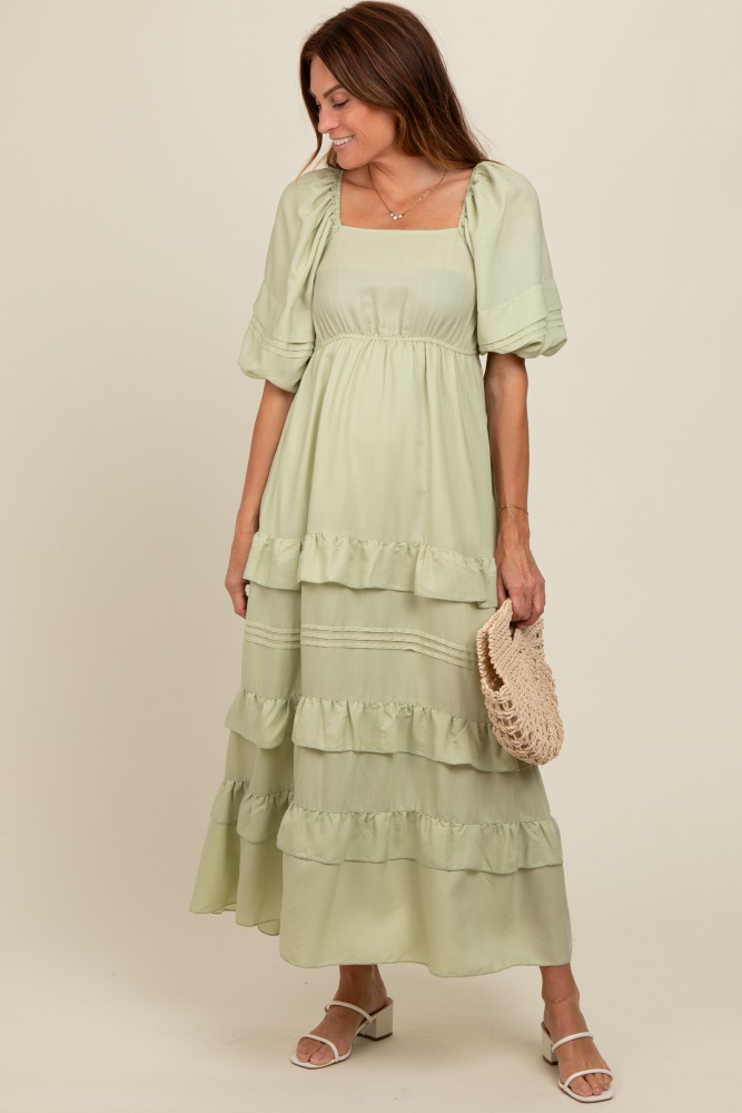 sage ruffle tiered maxi dress