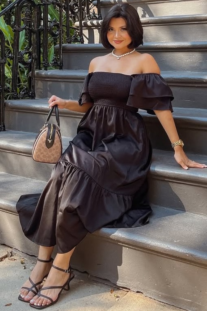 black satin midi dress with sleeves Get What You Want Black Satin Midi Dress – Shop the Mint main image 1