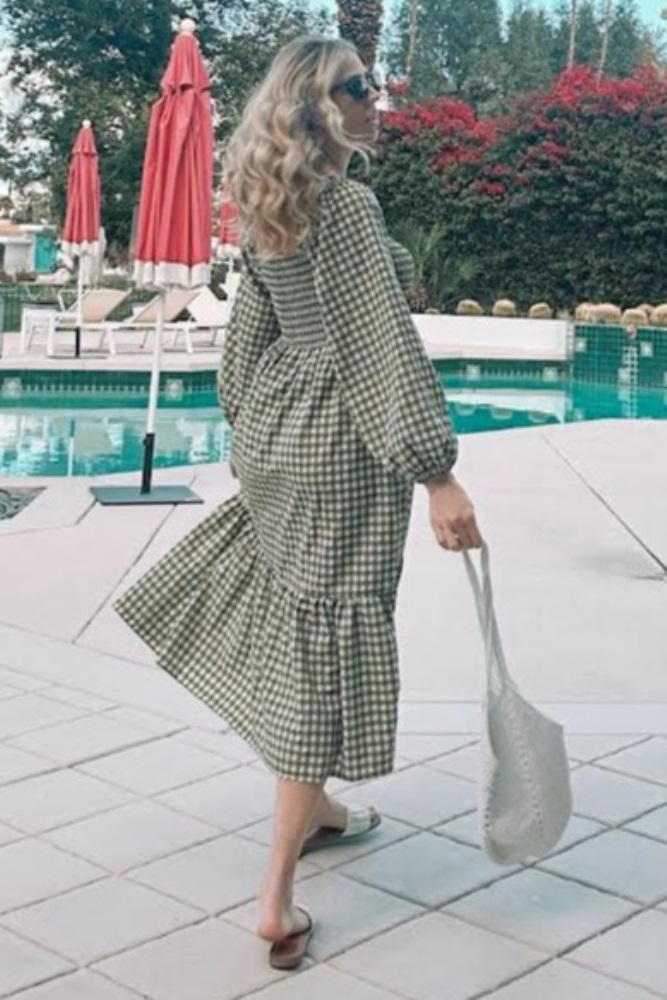 Olive Gingham Long Sleeve Midi Dress PinkBlush Olive Gingham Long Sleeve Midi Dress PinkBlush
