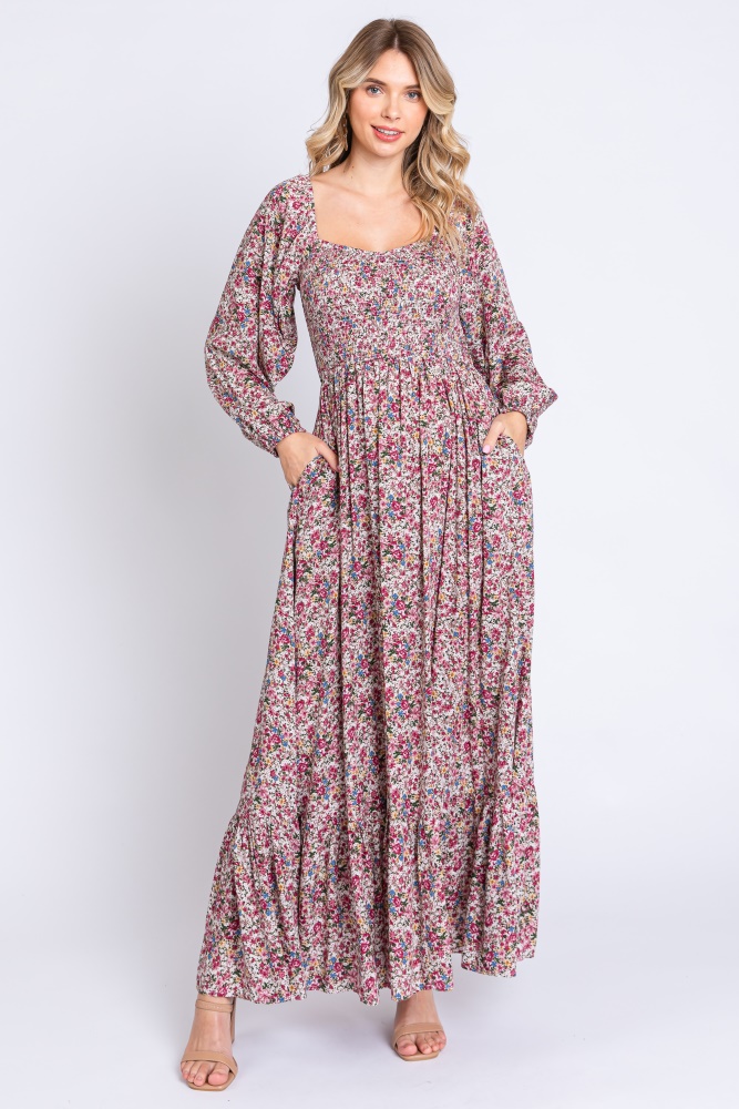 mauve floral long sleeve maxi dress