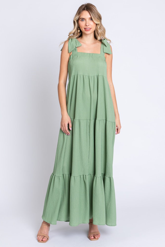 sage sleeveless tiered maxi dress