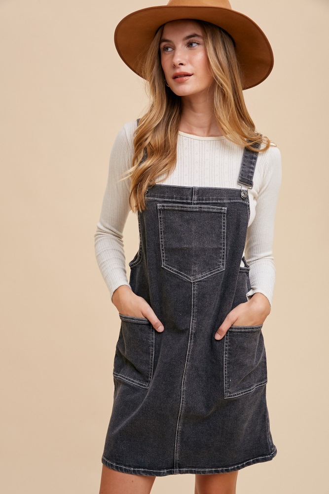 black denim overall dress