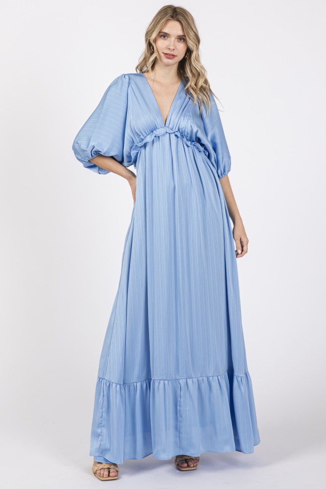 light blue striped ruffle accent maxi dress