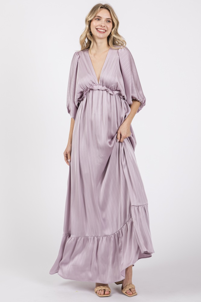 lavender striped ruffle accent maxi dress