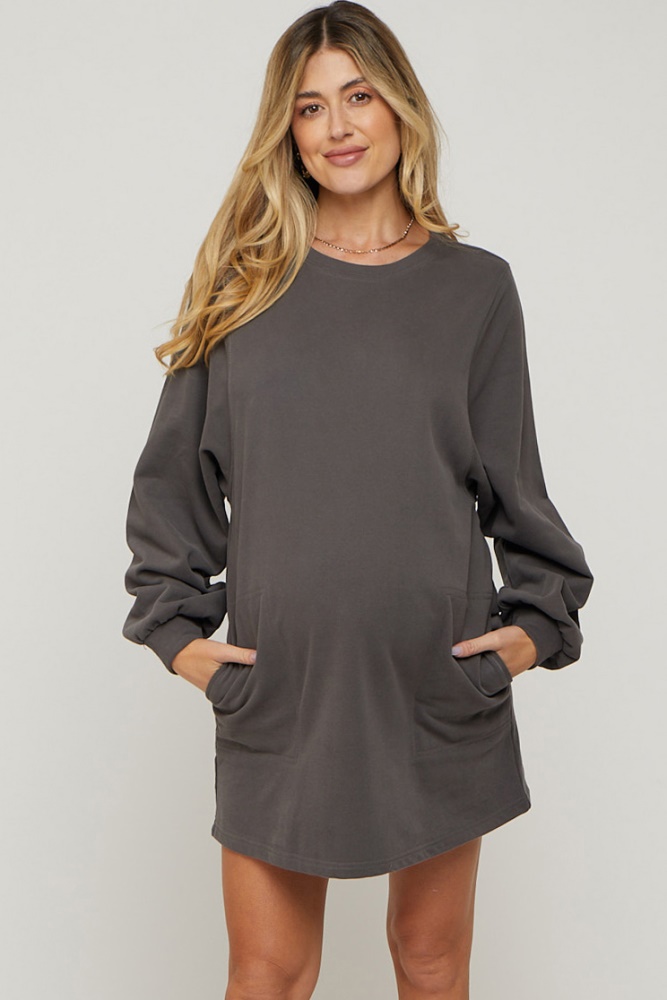 charcoal ultra soft maternity sweatshirt dress