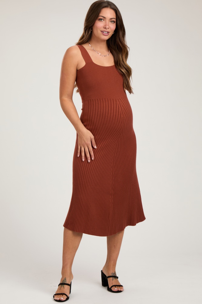 rust sweater knit a-line maternity midi dress