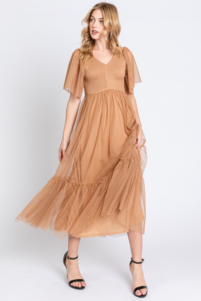 Brown Pleated Halter Maxi Dress– PinkBlush