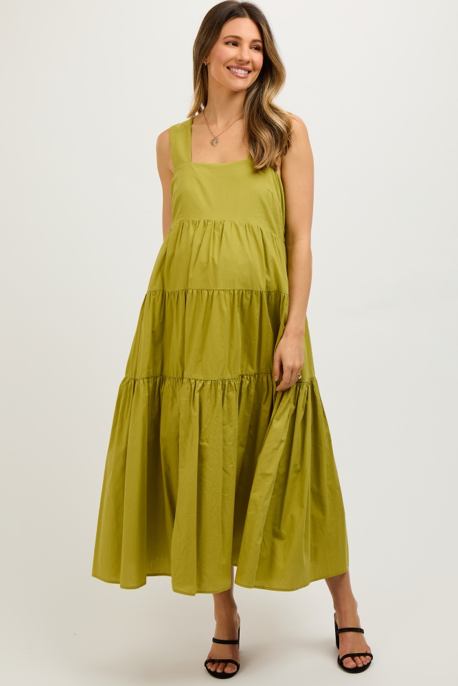 lime tiered maternity maxi dress