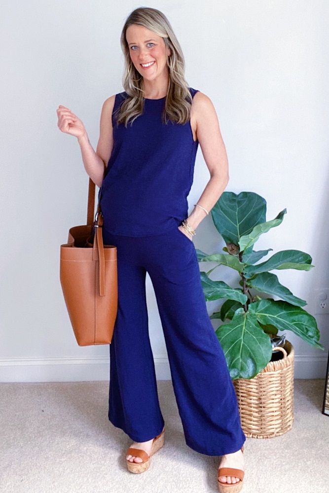 Navy Blue Slub Knit Maternity Pants Set PinkBlush Navy Blue Slub Knit Maternity Pants Set PinkBlush