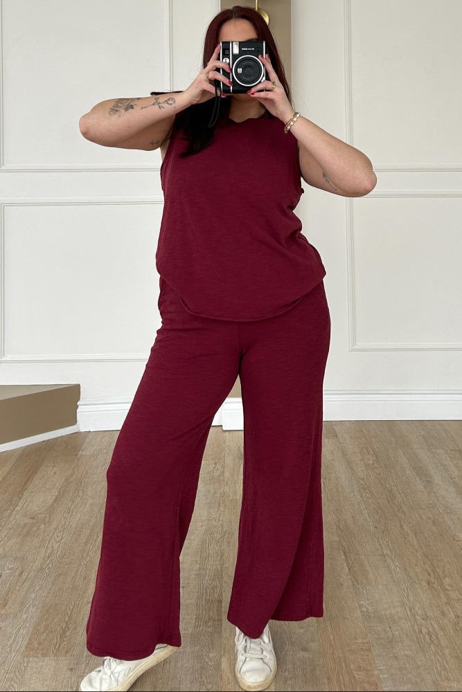 Burgundy Slub Knit Pants Set – PinkBlush