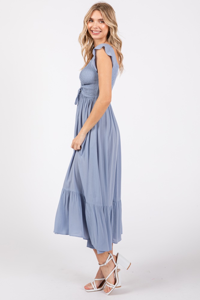 blue print dress Rayon 3/4 Tie Up Smock Dress Triangle, More Colours – Azure Beach and  Resort Wear main image 1