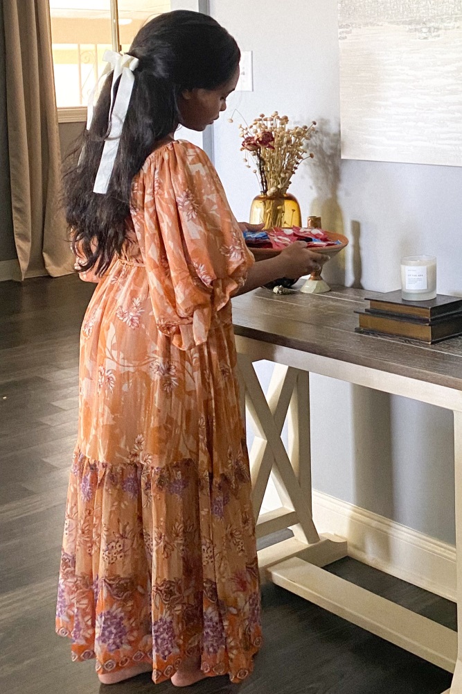 Rust Floral Puff Sleeve Tiered Midi Dress– PinkBlush