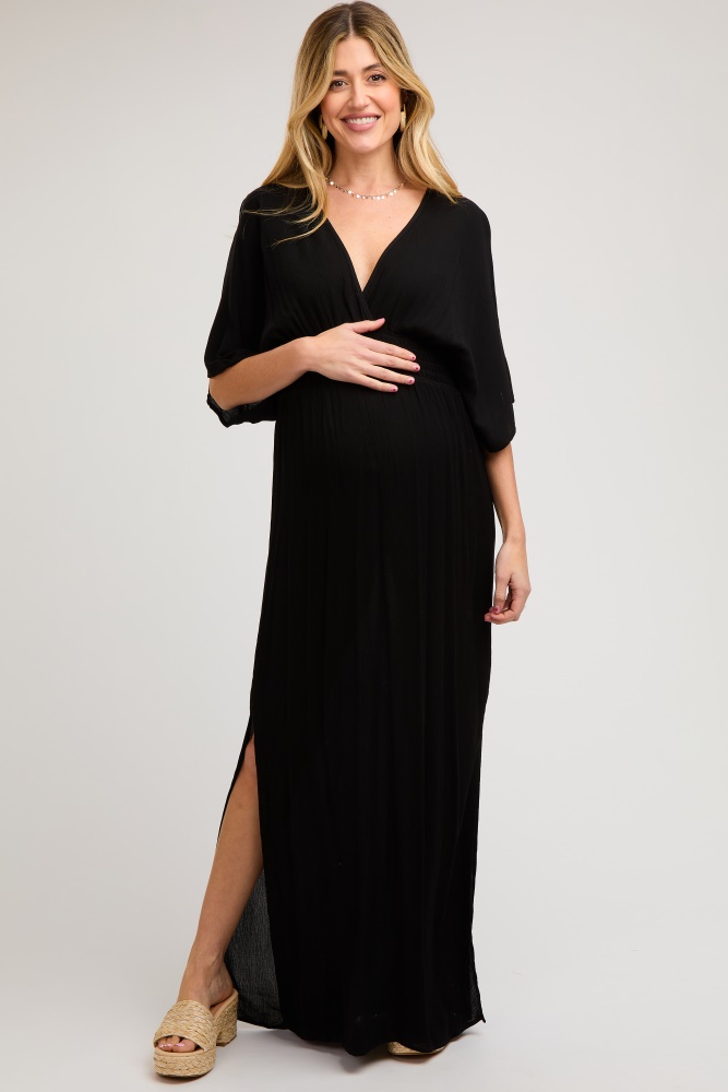 black lightweight deep v-neck maternity maxi dress