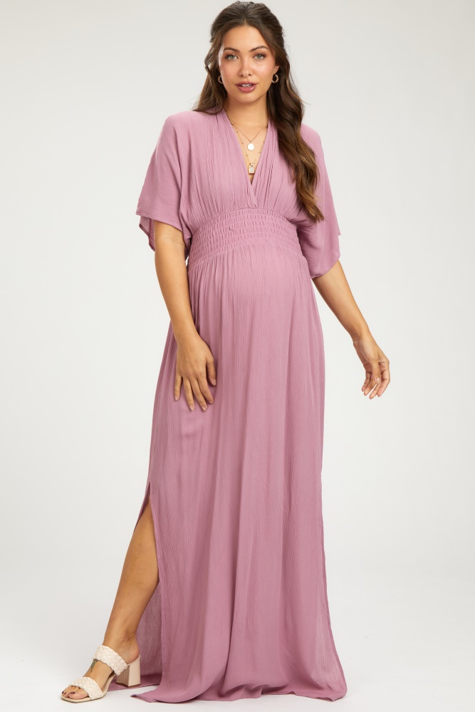 mauve lightweight deep v-neck maternity maxi dress
