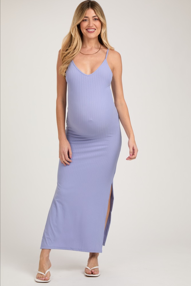 lavender side slit maternity maxi dress