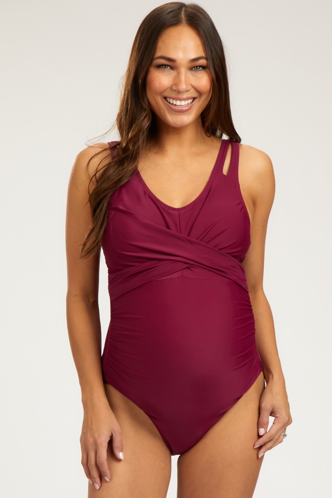 Taqqpue Womens Maternity Swimsuit One Piece Bathing Suit Ruffle Sleeve  Floral Print Swimsuit Bodysuit Pregnancy Swimwear High Cut Beachwear
