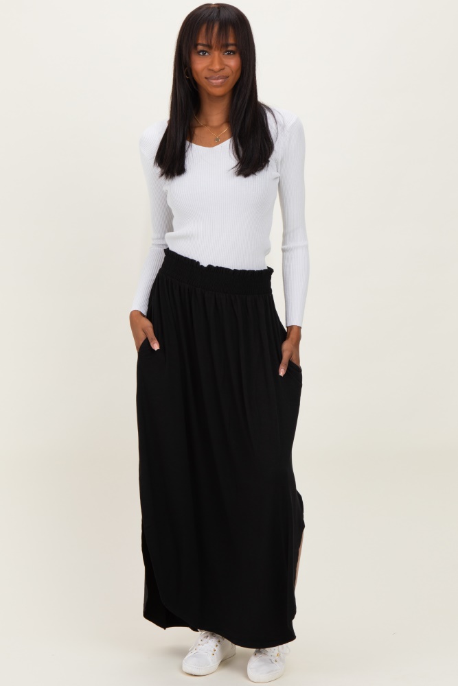 maxi dresses to wear to a wedding Women's Maternity Black Fold Over Waist Maxi Skirt