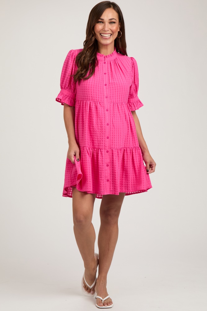 fuchsia buttoned down short sleeve maternity dress