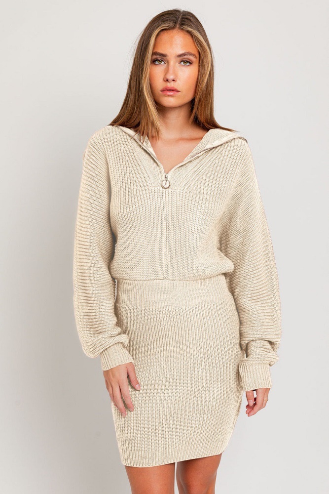 cream zipper sweater dress