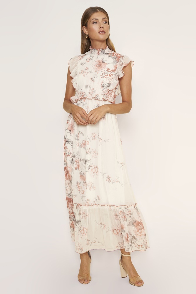 peach floral maxi dress