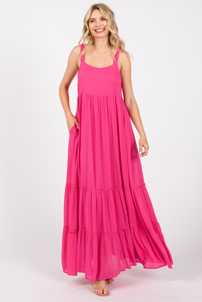 fuchsia tiered maxi dress