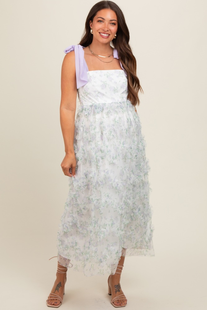 lavender floral ruffle tiered maternity maxi dress