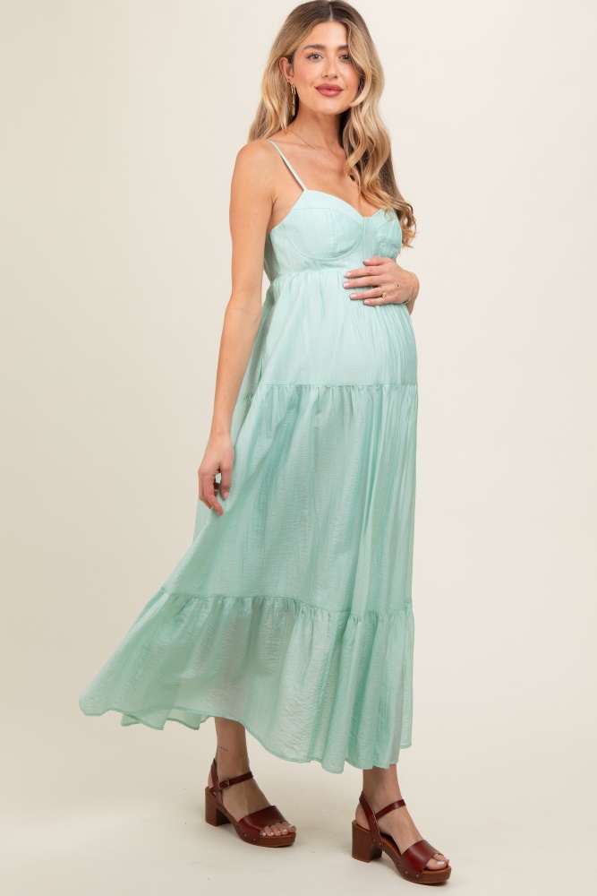 mint green sleeveless tiered maternity maxi dress