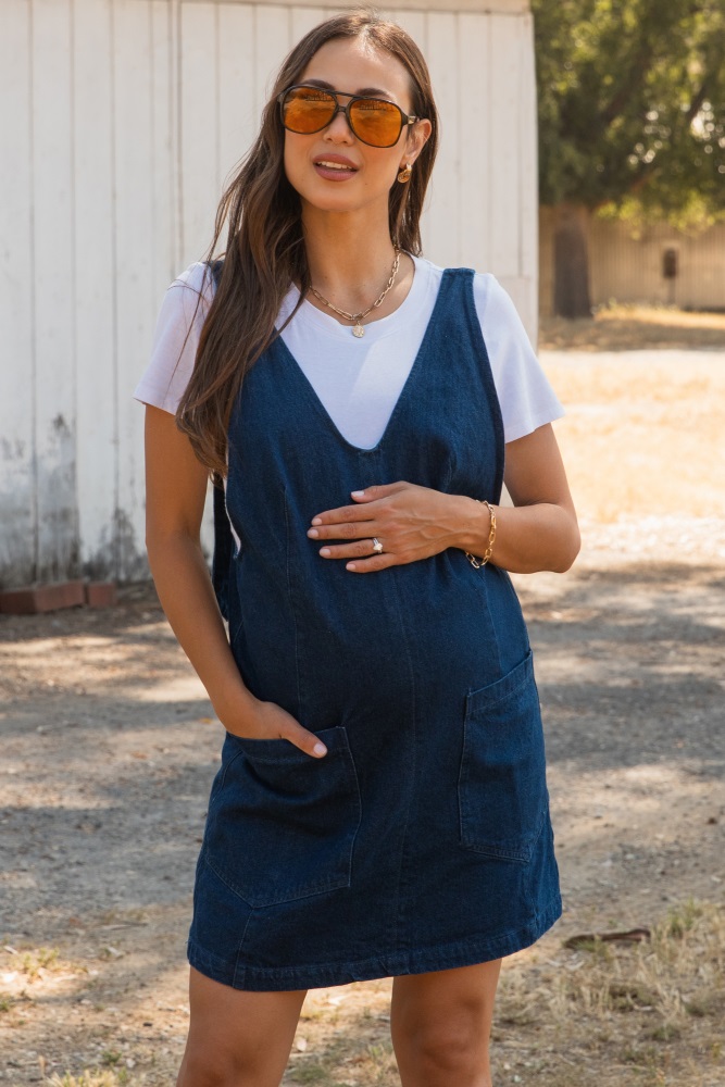 charcoal denim front pocket maternity skirt overalls