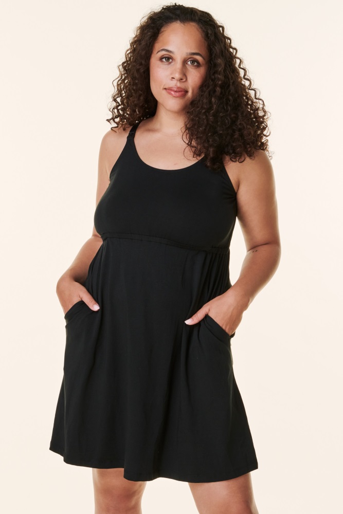 black bravado drop front nursing maternity dress