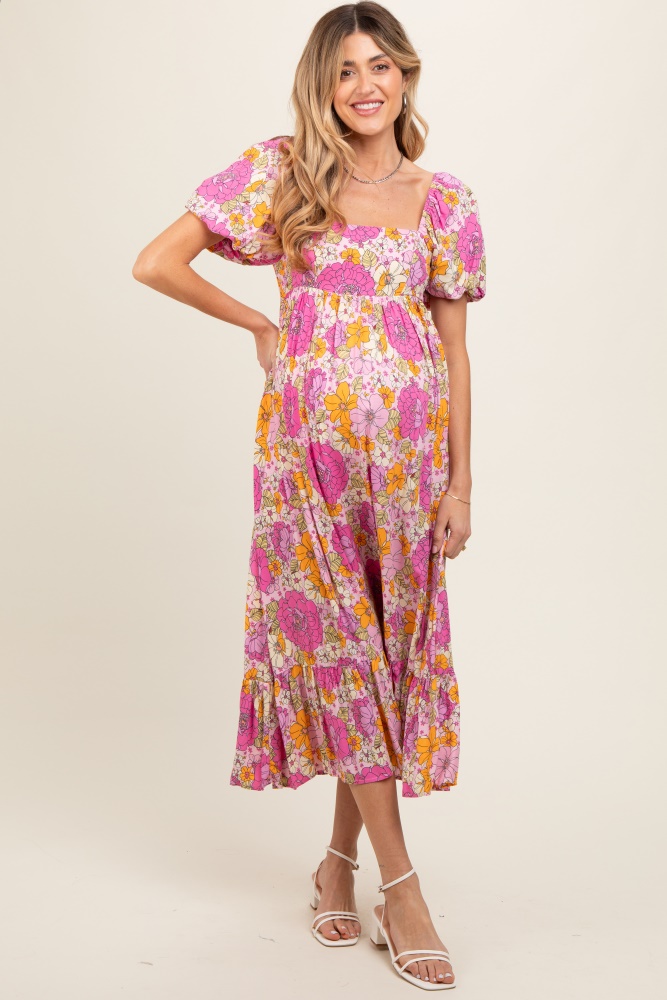 Pink Ribbed Long Sleeve Side Slit Maternity Maxi Dress– PinkBlush