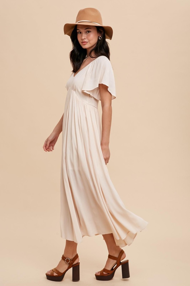 white christmas dresses Smocked-Waist Maxi Dress