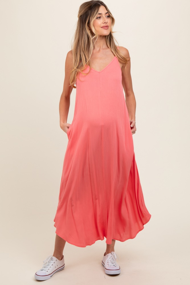 coral lightweight sleeveless v-neck maternity maxi dress