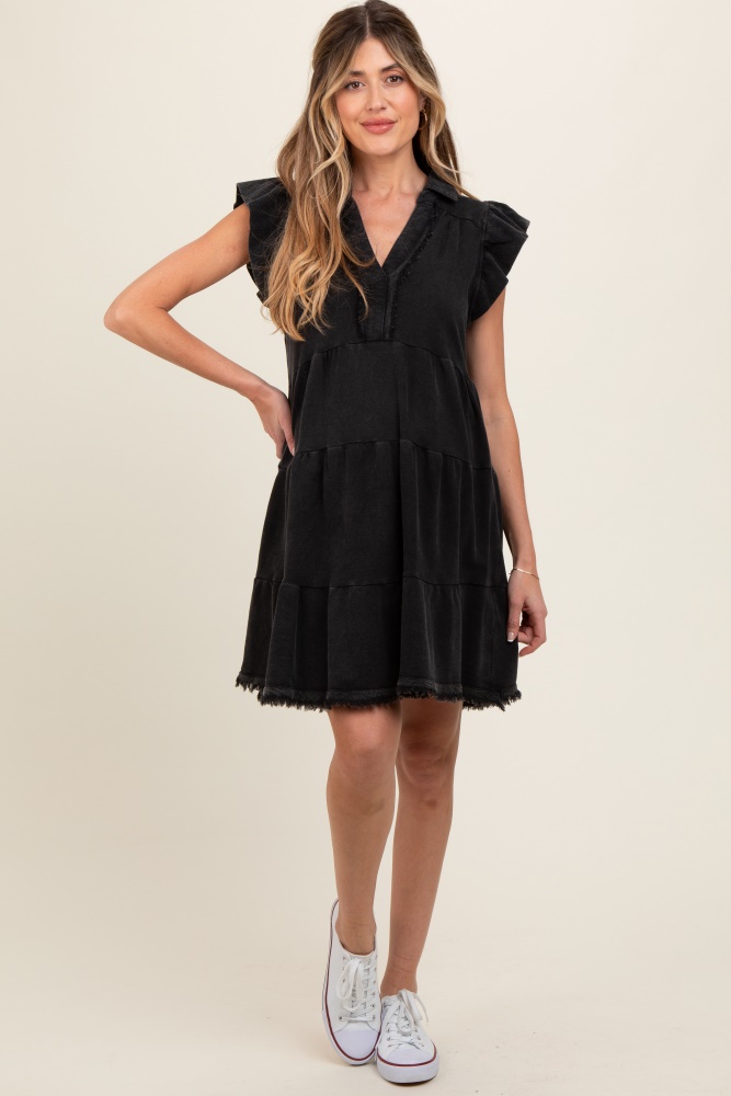 charcoal french terry tiered maternity dress