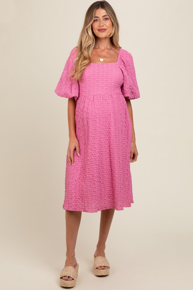 pink floral jacquard maternity midi dress