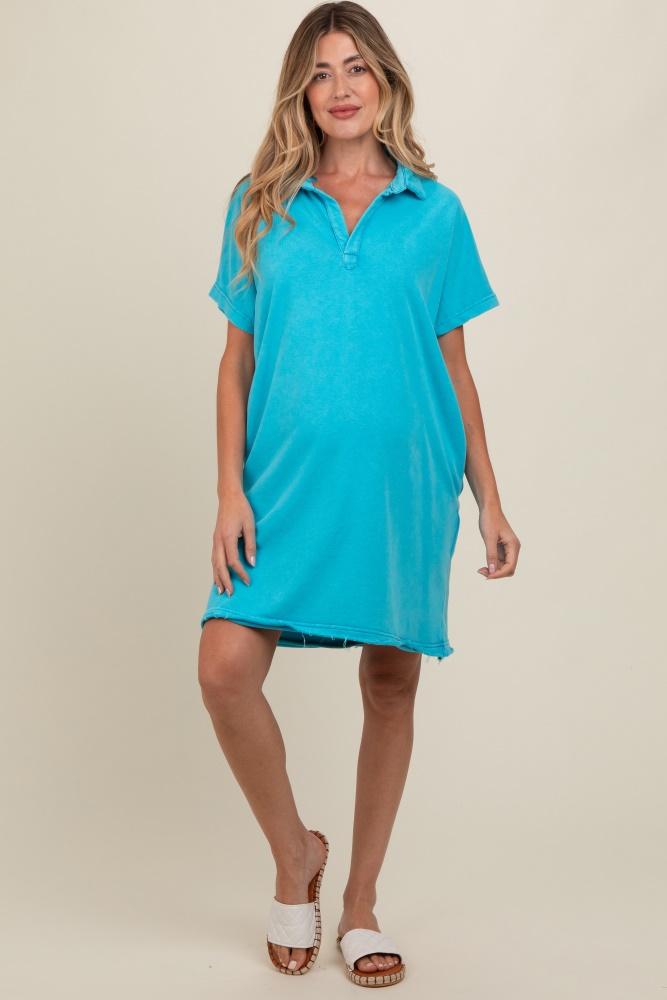 aqua mineral washed french terry maternity dress