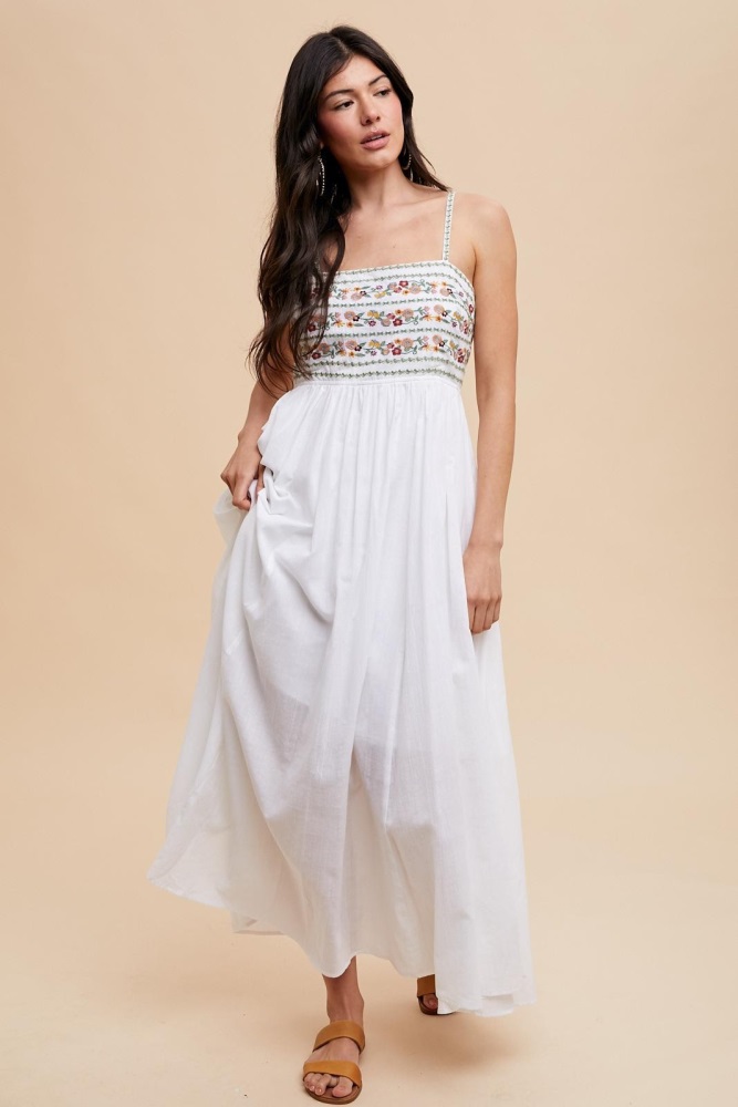 multi-color floral embroidered lace-up back maxi dress