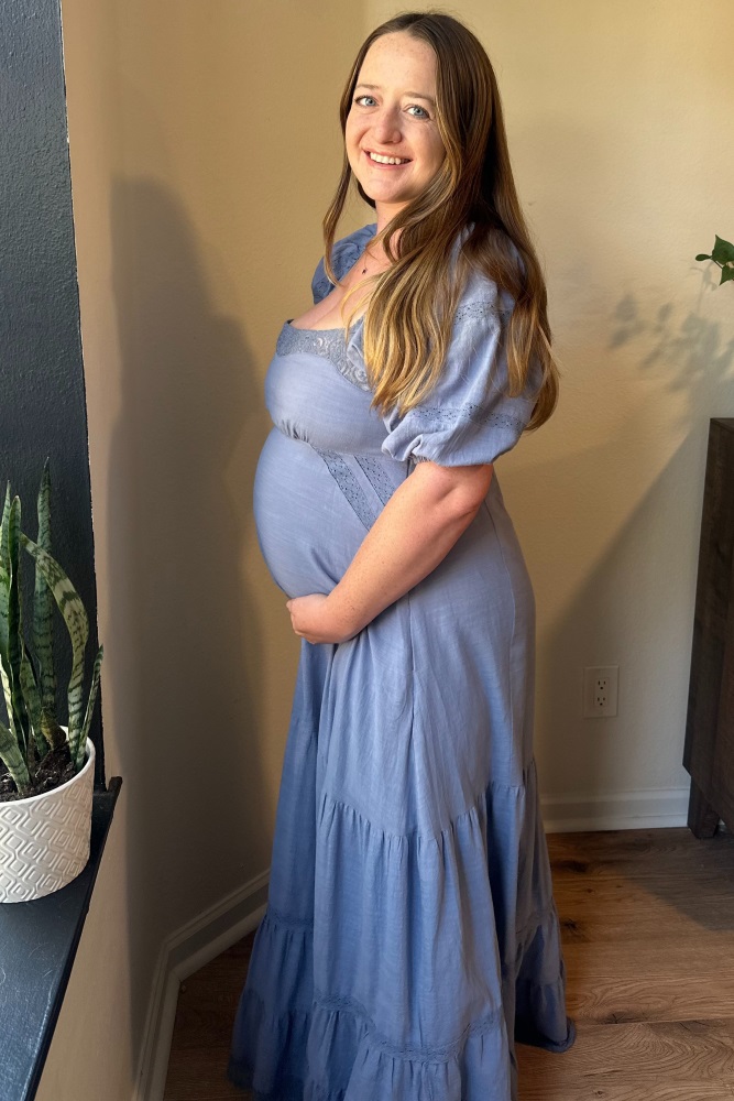 Blue Lace Insert Maternity Maxi Dress PinkBlush Blue Lace Insert Maternity Maxi Dress PinkBlush