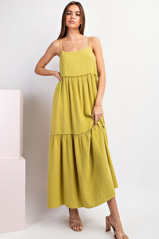 lime soft washed cotton gauze maxi dress