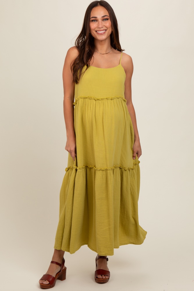 lime soft washed cotton gauze maternity maxi dress