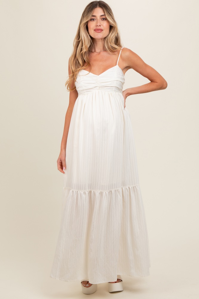 cream monochrome stripe maternity maxi dress