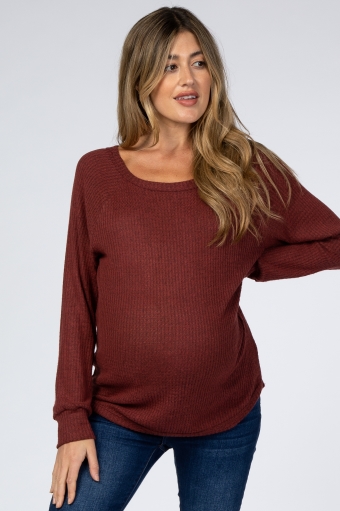 Red Solid Round Neck Basic Tee Short Sleeve Maternity Pregnancy Top Blouse 