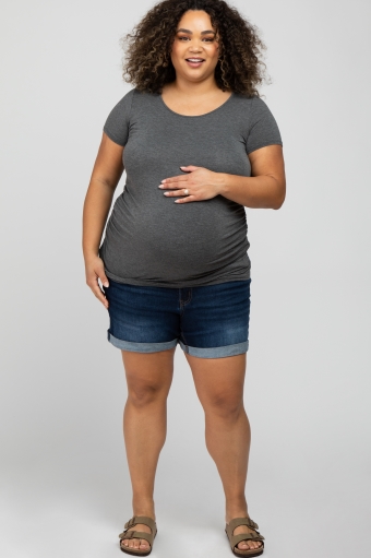 Blue Denim Over Bump Maternity Shorts Sizes 6-22