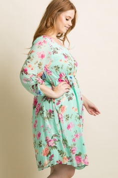 mint floral chiffon maternity dress