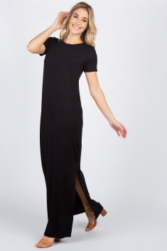 black maxi slit dress